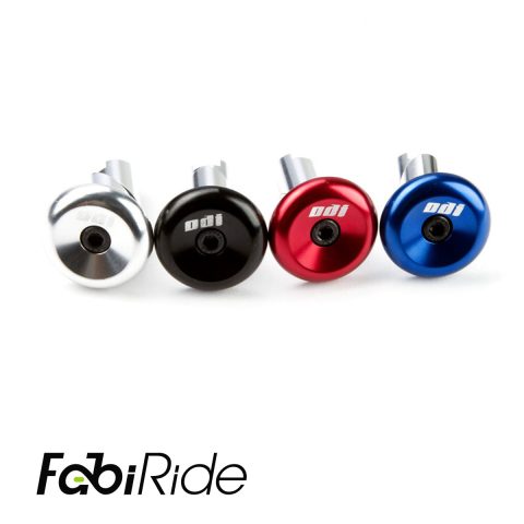 Sidabrinės, juodos, raudonos ir mėlynos spalvos anoduoto aliuminio elektrinio motociklo vairo galų svareliai.